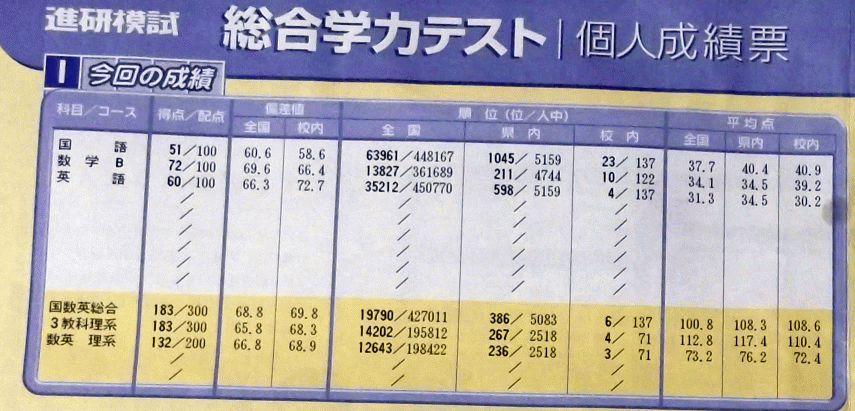 高2進研模試7月の結果: はかせの水泳日記